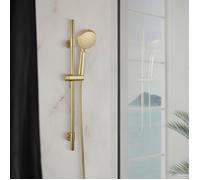 WENKO Ensemble de Douche YOUNG Doré | Barre de Douche Inox 66 cm + Douchette 3 Types de Jets | Pommeau Ø 10 cm, ABS | Or Mat
