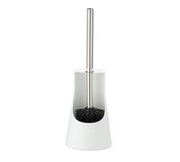 WENKO Ensemble WC Arese, porte-brosse WC pour la salle de bain en matière plastique de qualité supérieure, avec tête de brosse WC en silicone autonettoyante et manche en acier inox,12,3 x 38 cm, blanc