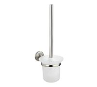 WENKO Ensemble WC Cuba Mat, porte-brosse en verre satiné avec brosse WC hygiénique, console de qualité massive en zinc inox moulé sous pression au fini dépoli, 11,5 x 35 x 15 cm