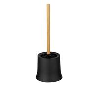 WENKO Ensemble WC sur pied Bambusa, porte-brosse moderne en matière plastique noire de qualité supérieure, y incluse brosse WC avec manche en bambou, tête de brosse remplaçable de Ø 8,5 cm, Ø 14 x 38 cm, noir/nature