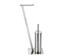 WENKO Ensemble WC sur pied Lirio, support pour le papier hygiénique & la brosse WC, porte-papier hygiénique, porte-rouleaux sur pied, y incluse brosse, acier inox, 15 x 68,5 x 30 cm, mat