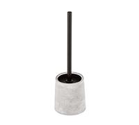 WENKO Ensemble WC Villena, ensemble sur pied en béton robuste avec brosse WC, porte-brosse à l'aspect de pierre naturelle avec tête de brosse remplaçable de Ø7,5 cm, gris/noir, dimensions : Ø11,5x38cm