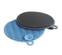 WENKO Éponge de lavable en silicone Soft, set de 2 éponges pour vaisselle sans rayures, éponge ménagère hygiénique adaptée au lave-vaisselle, Ø 12 x 1,2 cm chaque, gris & bleu