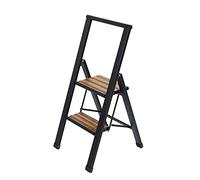 WENKO Escabeau 2 marches, escabeau Pliable Aluminium Design, 44 x 94 x 51 cm, Bois Bambou, Noir