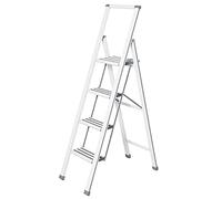 WENKO Escabeau 4 marches, escabeau Pliable Aluminium Design, 44 x 153 x 5.5 cm, Blanc