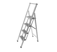 WENKO Escabeau 4 marches, escabeau Pliable Aluminium Design, 44 x 153 x 5.5 cm, Couleur Argent