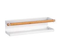 WENKO Étagère à épices Magna, étagère magnétique en métal avec détail en bambou pour ranger et présenter les pots à épices, à fixer sans percer avec un aimant ou du ruban adhésif, 32 x 8 x 8 cm, blanc