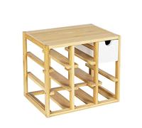Etagère pour 8 bouteilles Finja avec 1 tiroir - en Bambou et MDF - Longueur 33.5 cm x Hauteur 29 cm x Profondeur 24 cm Marron