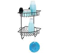 WENKO Etagère d'angle Douche Salle de Bain Murale Bari, 2 paniers de Douche, Fixation sans perçage Vacuum Loc Plus, repositionnable sans Laisser de Trace, Esprit loft, Acier, 22,5x29,5x16 cm, Noir