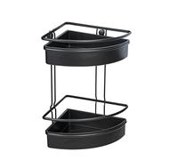 WENKO Étagère d'angle Molinella, tablette à 2 niveaux avec paniers profonds pour poser les articles d'hygiène en sécurité, inox laqué mat avec insert plastique, (l x H x L) : 30x35x21,5 cm, noir