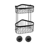 WENKO Étagère d'angle Salle de Bain Classic Pl. Noire | Étagère sans perçage avec Vacuum-Loc | Fixation sans perçage Salle de Bain | Dimensions 23,5 x 33 x 18,5 cm | Métal Noir