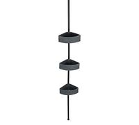WENKO Étagère d'angle télescopique Villata, barre télescopique à clipser en inox, trois paniers imitation pierre naturelle en polyrésine, rangement salle de bain, extensible jusqu'à 275 cm, gris/noir