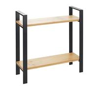 WENKO Étagère de Cuisine à Poser Lou | pour Plan de Travail | Métal avec Planches en Bambou | 2 étages Gain de Place | Multi Usage | 32x33x11cm | Noir/Bambou