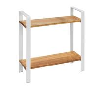 WENKO Étagère de cuisine Louisa | Rangement pratique avec 2 étagères en bois d'acacia | Support épices en métal blanc | Dimensions (l x h x p) 32 x 33 x 11 cm | Design moderne