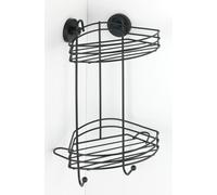 WENKO Etagère de douche Etagère d'angle de douche avec crochets Panier Salle de bain Noir sans percer