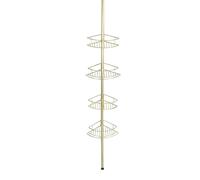 WENKO Etagère de salle de bain télescopique Dolcedo | 4 Paniers de douche d'angle | Fixation sans perçage par torsion réglable en hauteur jusqu'à 2,75m | Acier Inox | 31x65-275x23 cm | Or mat