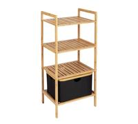 WENKO Étagère Ecori, 3 tablettes avec panier amovible et pliable (28 L), en bambou certifié FSC® et polyester recyclé, 44 x 93,5 x 33 cm, naturel/noir