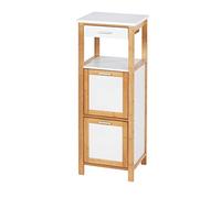 WENKO Étagère Finja avec 2 Compartiments - Étagère de Salle de Bain avec Panier à Linge, Bambou, 34 x 89 x 30 cm, Marron