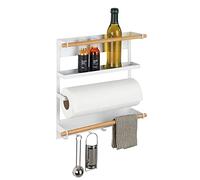 WENKO Etagère magnétique réfrigérateur Magna | Avec étagère porte épice, dérouleur sopalin magnétique et crochets suspension ustensiles de cuisine | Métal - bambou | 33x34x8 cm | Blanc