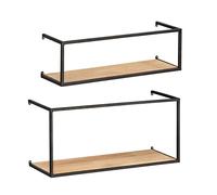 WENKO Étagère murale Geo, set de 2, rangement pour bocaux de conservation en métal & bois de pin, rangement au design industriel pour l'ensemble du foyer familial, 55x25x20cm & 55x16x15cm, noir/marron