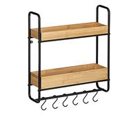 Etagère murale Loft avec 2 tablettes et 6 crochets - en Métal et Bambou - Noir et marron
