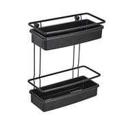 WENKO Étagère murale Molinella, tablette à 2 niveaux avec paniers profonds pour poser les articles d'hygiène en sécurité, inox laqué mat avec insert en plastique, (l x H x L) : 30x35x14 cm, noir