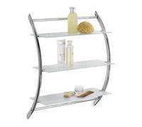 WENKO Étagère Salle de bain murale, 3 tablettes de rangement, exclusive Vermont, Acier - Verre trempé, 57x71x22 cm, Brillant