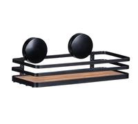 Wenko Étagère Salle de Bain Murale Static-Loc® Plus Alba | Etagère Murale de Salle de Bains | Fixation sans perçage | Acier laqué Noir et Bambou Durable| 26,5 x 12,5 x 11 cm | Noir et Bois