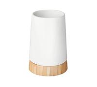 WENKO Gobelet à Bambou céramique - Porte-brosse à dents pour la brosse à dents et le dentifrice, Céramique, 8 x 11.6 x 8 cm, Blanc