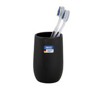 WENKO Gobelet à Dents Mod Fablo en céramique à Relief rainuré, Pose Libre, pour brosses à Dents, Dentifrice, comme gobelet de rinçage ou Porte-pinceaux en Salle de Bain ou Coiffeuse, Noir Mate