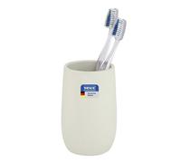 WENKO Gobelet à Dents Mod Fablo en céramique à Relief rainuré, Pose Libre, pour brosses à Dents, Dentifrice, comme gobelet de rinçage ou Porte-pinceaux en Salle de Bain ou Coiffeuse, crème Mate