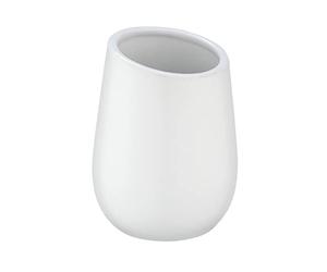 WENKO Gobelet Badi blanc céramique - Porte-brosse à dents pour la brosse à dents et la pâte dentifrice, Céramique, 8 x 11 x 8 cm, Blanc