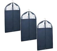 WENKO Housse à vêtements Modèle Business 100 x 60 cm 3 pièces | Housse de Rangement pour Costumes et vêtements | Protection Contre la poussière et l'humidité | Polyester Bleu et Transparent