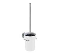 WENKO Kit brosse WC UV-Loc® Isera, porte-brosse WC ouvert céramique, fixation sans effort et sans perçage avec le collage UV-Loc®, tuyau carré & zinc moulé sous pression, inoxydable, 11 x 35 x 15 cm