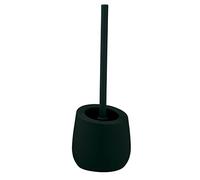 WENKO Kit d'accessoires pour WC Badi, accessoires de bain en céramique à surface mate, brosse WC noire in vec tête de brosse en silicone d'un Ø de 7,5 cm, anti-adhésive, Ø 13,5 x 38 cm, vert foncé