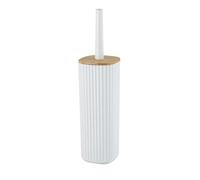 WENKO Kit d'accessoires pour WC Rotello, support fermé pour brosse WC (incluse) avec couvercle en bambou, structure cannelée, Ø 10 x 36 cm, tête de brosse interchangeable, blanc/couleur naturelle