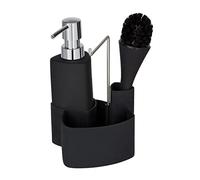 Wenko Kit vaisselle Empire 4-en-1 distributeur, brosse, support torchon céramique 250 ml Noir