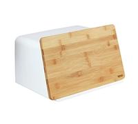 WENKO Kubo Boîte à pain en polystyrène avec planche en bambou et trous d'aération pour une circulation d'air optimale Blanc 35 x 20,5 x 26,5 cm