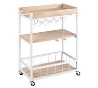 Wenko Küchenwagen Rustico, 3 Etagen, vielseitiger Servierwagen mit 4 Rollen, Kücheninsel mit Weinglashalter & Flaschenhalter, 80 x 89,5 x 40 cm, Rollwagen aus lackiertem Metall und MDF, Sonoma/Weiß