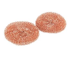 WENKO Kupfer-Putzlinge Cobi, 2er Set Kupfer-Schwämme zur kratzfreien & schonenden Reinigung gegen hartnäckigen Schmutz, für Edelstahl, Glaskeramik & Porzellan, langlebig, rostfrei, Je Ø 9 x 2,2 cm