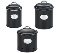 WENKO Lot de 3 boites de Conservation avec Couvercle, Boîtes herméthiques pour Oignon, Ail et Pomme de Terre, De 3 Dimensions différentes, en métal laqué Noir