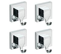 WENKO Lot de 4 Crochets Porte Serviettes muraux| Système de Fixation Vaccum-Loc® sans perçage et repositionnable sans Trace Inclus | Supporte jusqu'à 33kg de Charge | 6 x 7 x 5 cm |Argent