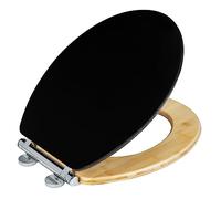 WENKO Lunette WC Bambusa Black, couvercle en MDF, anneau en bambou, système de fermeture automatique Easy-Close et fixation hygiénique Fix-Clip, 37 x 44 cm L x P, naturel/noir