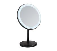WENKO Miroir de maquillage à LED sur pied Onno, éclairage LED variable, grossissement 5x, allumage/extinction tactile, fonctionne sur piles ou par câble USB, 20x34x13,5 cm, noir
