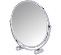 WENKO Miroir grossissant x5 Mera, miroir maquillage grossissant à poser Ø17 cm, Acier, 19x19x4 cm, Chromé