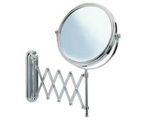 WENKO Miroir maquillage mural télescopique Deluxe, miroir grossissant x5, Ø 19 cm, Acier, 23x38x50 cm, Chromé