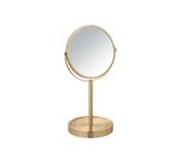 WENKO Miroir sur pied Mod. Alata | Miroir cosmétique doré avec grossissement 3x | Miroir à poser pivotant pour salle de bains | DIM (l x h x p) 18,5 x 35 x 15 cm | Métal doré Ø 17 cm
