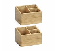 WENKO Organisateur bambou Modèle Terra 3 Compartiments 2 pièces | Boîte de rangement salle de bain | Rangement cosmétique et accessoires | Bambou brun | DIM 12 x 8,5 x 9 cm