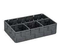 WENKO Organiseur Adria petit gris fonce - Organiseur de salle de bain avec 4 compartiments, Polypropylène, 26 x 6.5 x 17 cm, Gris foncé