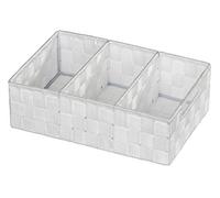 WENKO Organiseur de Salle De Bain Adria avec Poignés, Boîte De Rangement avec 3 Compartiments, Plastique Tissé, en Polypropylène, Dimensions : 32 x 10 x 21 cm, Couleur : Blanc